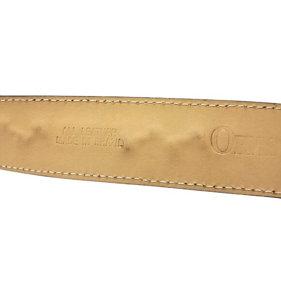 Orvis Black Leather Belt Unisex Size 29 Vintage Basket Weave Design Brass Buckle - Picture 8 of 11